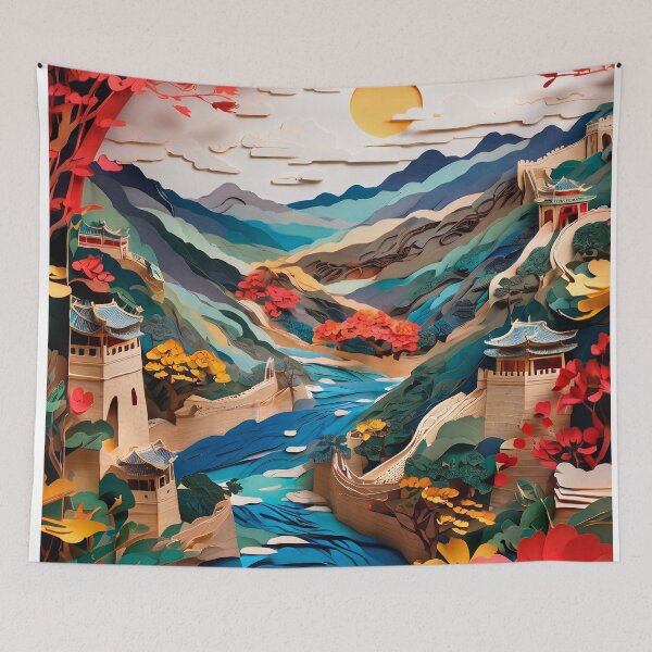 Item preview, Japanese landscape made of cut paper, beautiful design for a gift #2. designed and sold by ELFofDREAMS.