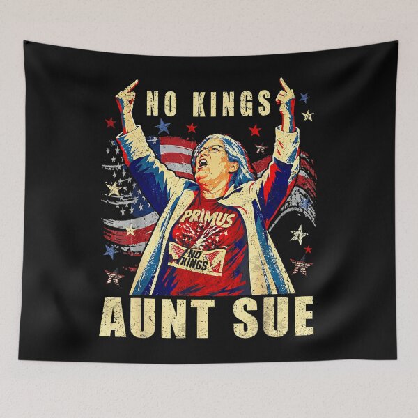 Item preview, Aunt Sue Middle Finger No Kings Quote Vintage USA Flag Adult Political Resistance Graphic designed and sold by PaulaSpringArt.