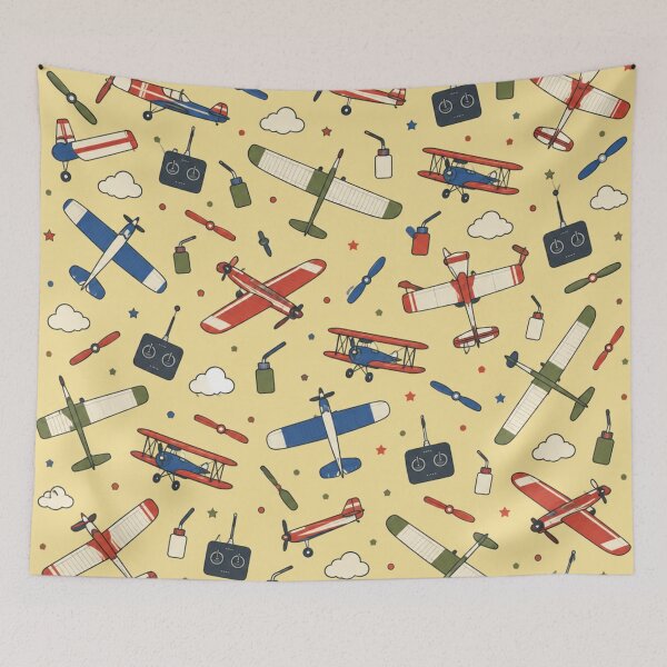Item preview, RC Planes Pattern | Vintage Radio Control Model Airplanes, Transmitters and Propellers on Yellow designed and sold by NominalSystems.