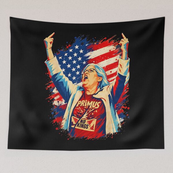 Item preview, Double Bird Lady USA Brush Flag Quote Defiant Woman Political Protest Adult Graphic designed and sold by PaulaSpringArt.