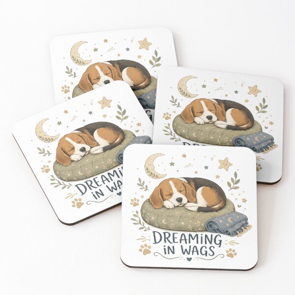 Item preview, Dreaming in Wags Sleeping Beagle Puppy Cute Cozy Dog Lover Art designed and sold by inkoutninja.