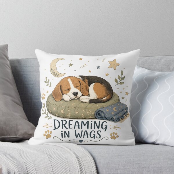 Item preview, Dreaming in Wags Sleeping Beagle Puppy Cute Cozy Dog Lover Art designed and sold by inkoutninja.