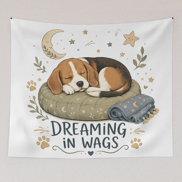 Item preview, Dreaming in Wags Sleeping Beagle Puppy Cute Cozy Dog Lover Art designed and sold by inkoutninja.