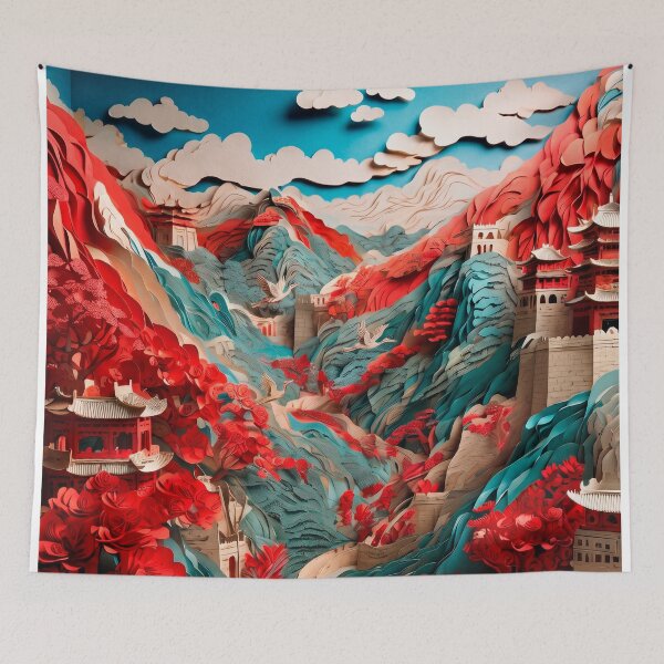 Item preview, Japanese landscape made of cut paper, beautiful design for a gift #3. designed and sold by ELFofDREAMS.