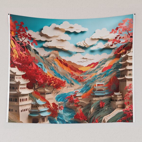 Item preview, Japanese landscape made of cut paper, beautiful design for a gift #5. designed and sold by ELFofDREAMS.