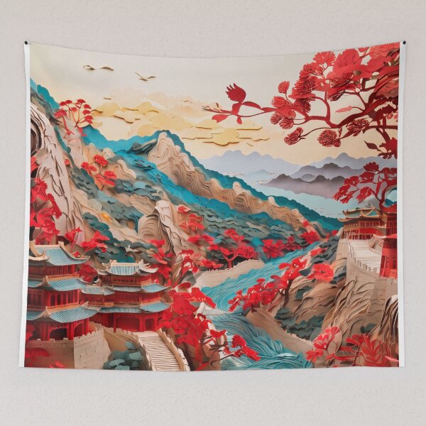 Item preview, Japanese landscape made of cut paper, beautiful design for a gift #6. designed and sold by ELFofDREAMS.