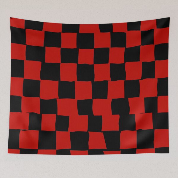 Item preview, Red Hand-Drawn Checkerboard on Black — Abstract Grid Pattern designed and sold by dfly-creations.