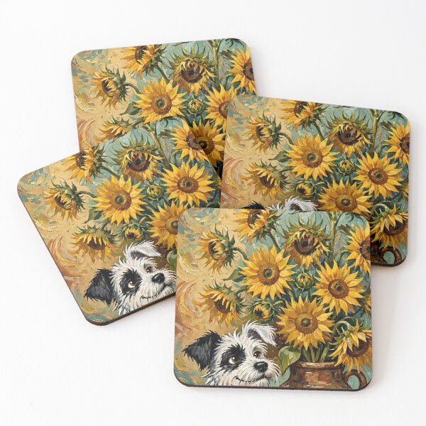 Item preview, Sunflowers Dog — Patch Beside Van Gogh Sunflower Vase Art designed and sold by boldbrushstroke.