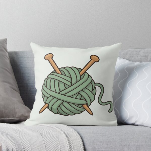 Item preview, Sage Green Yarn Ball with Knitting Needles designed and sold by Small Kine Prints.