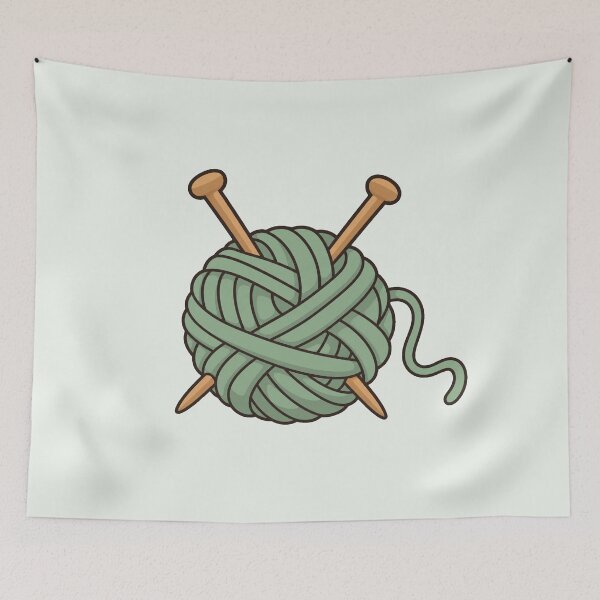 Item preview, Sage Green Yarn Ball with Knitting Needles designed and sold by Small Kine Prints.