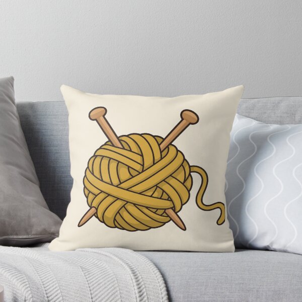 Item preview, Mustard Yellow Yarn Ball with Knitting Needles designed and sold by Small Kine Prints.