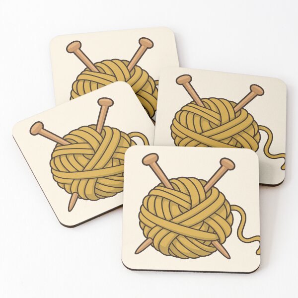 Item preview, Mustard Yellow Yarn Ball with Knitting Needles designed and sold by Small Kine Prints.