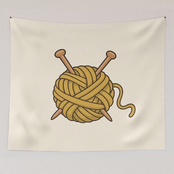 Item preview, Mustard Yellow Yarn Ball with Knitting Needles designed and sold by Small Kine Prints.
