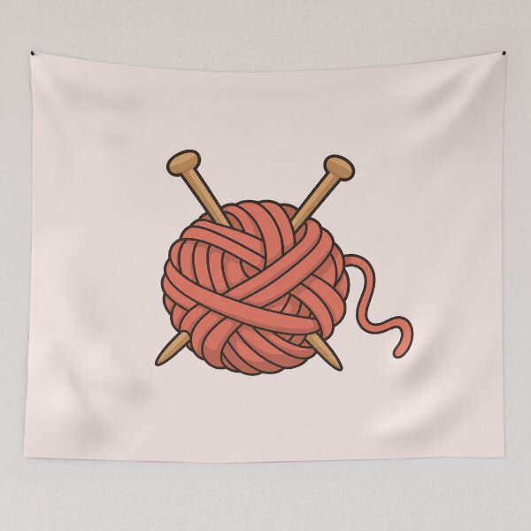 Item preview, Coral Yarn Ball with Knitting Needles designed and sold by Small Kine Prints.