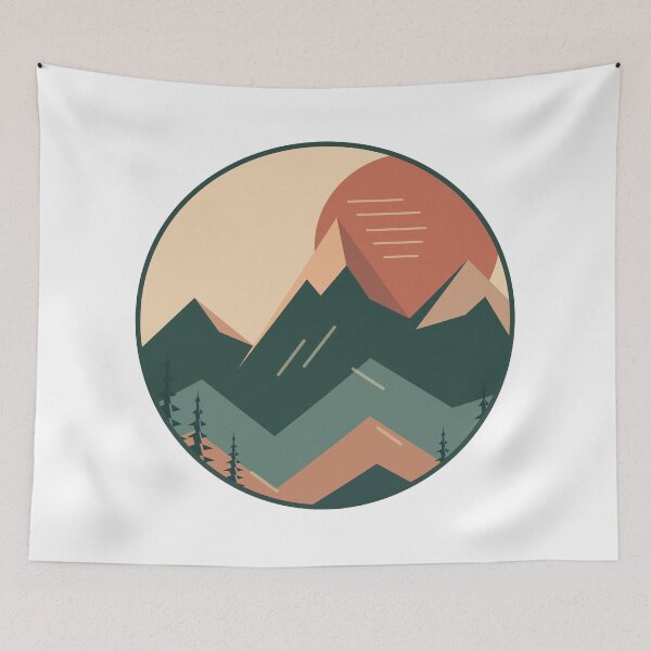 Item preview, Geometric Retro Mountains with Terracotta Sun and Pines designed and sold by Art Studio Shams.