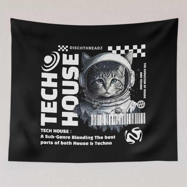 Item preview, TECH HOUSE - Astronaut Cat (White) designed and sold by Discothreadz.