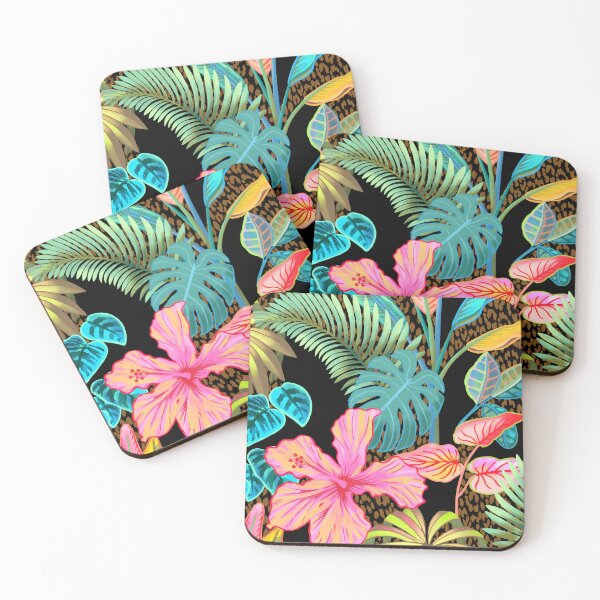 Item preview, Vibrant Colorful Tropical Pattern Set against a Dark Leopard Print A-Line Dress designed and sold by HHS26.