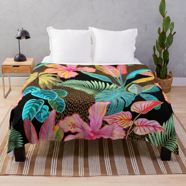 Item preview, Vibrant Colorful Tropical Pattern Set against a Dark Leopard Print A-Line Dress designed and sold by HHS26.