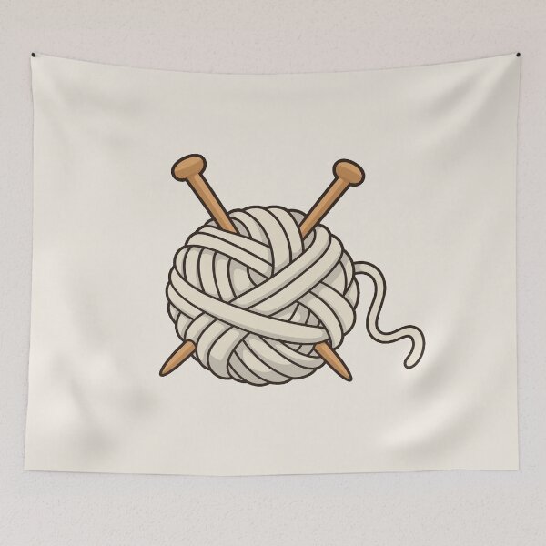 Item preview, Cream Yarn Ball with Knitting Needles designed and sold by Small Kine Prints.