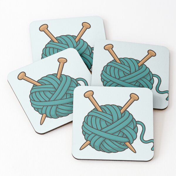 Item preview, Teal Yarn Ball with Knitting Needles designed and sold by Small Kine Prints.