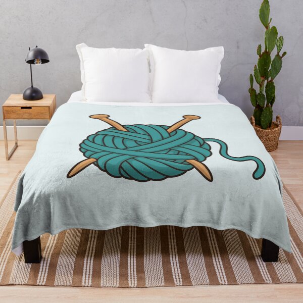 Item preview, Teal Yarn Ball with Knitting Needles designed and sold by Small Kine Prints.