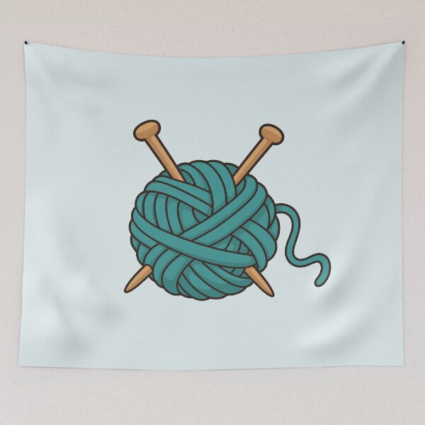 Item preview, Teal Yarn Ball with Knitting Needles designed and sold by Small Kine Prints.