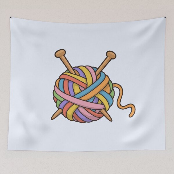 Item preview, Rainbow Yarn Ball with Knitting Needles designed and sold by Small Kine Prints.