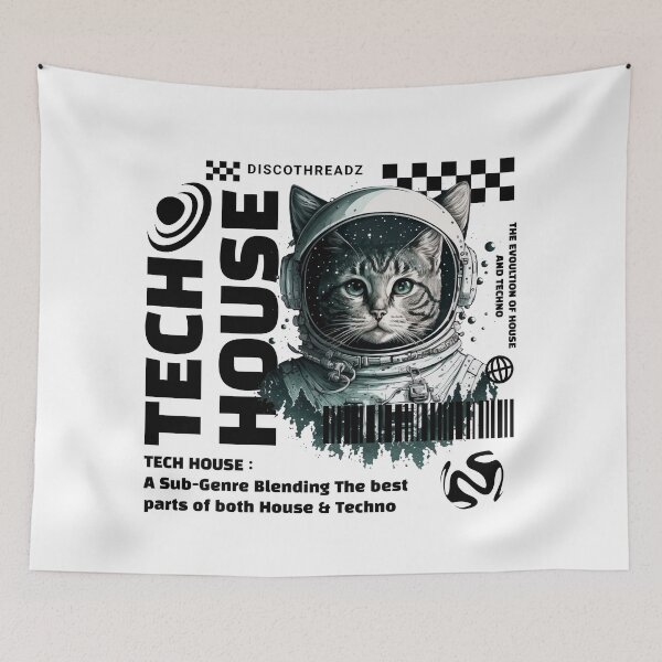 Item preview, TECH HOUSE - Astronaut Cat (Black)  designed and sold by Discothreadz.
