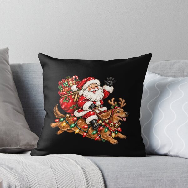 Item preview, Santa Riding Dachshund Wrapped in Christmas Lights designed and sold by MiteKangerin.