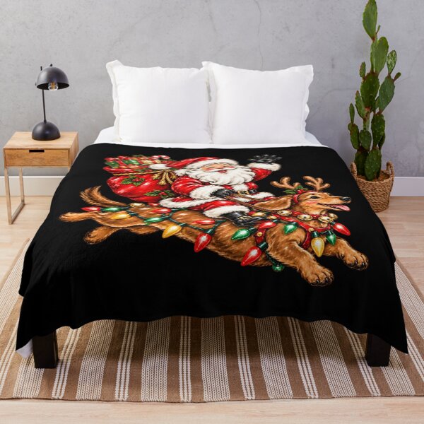 Item preview, Santa Riding Dachshund Wrapped in Christmas Lights designed and sold by MiteKangerin.