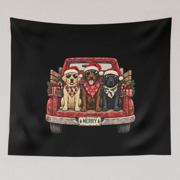 Item preview, Three Christmas Labradors in Vintage Red Truck designed and sold by MiteKangerin.