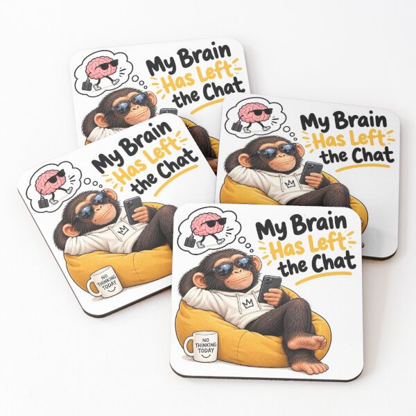 Item preview, My Brain Has Left The Chat - Funny Lazy Monkey Sticker designed and sold by carestazafeli.