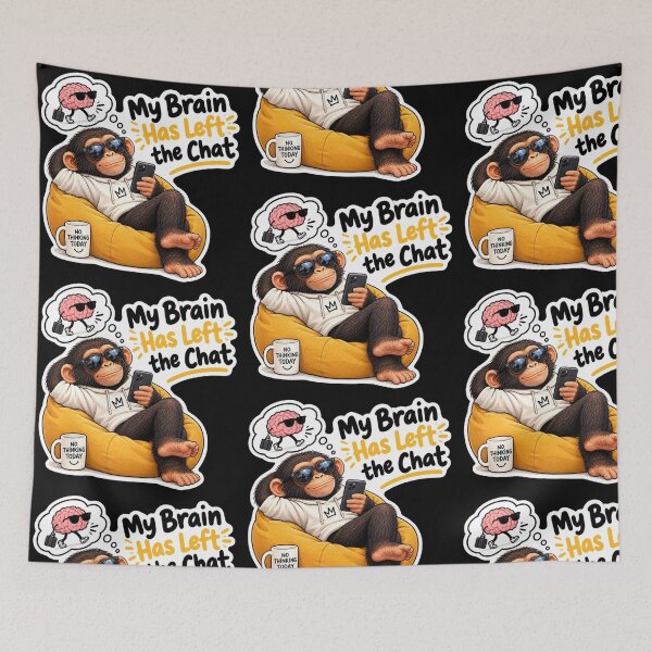 Item preview, My Brain Has Left The Chat - Funny Lazy Monkey Sticker designed and sold by carestazafeli.