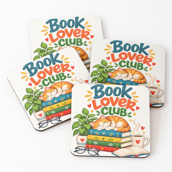 Item preview, Cozy Book Lover Club sleeping cat and coffee books reading aesthetic designed and sold by MCV-Designs.