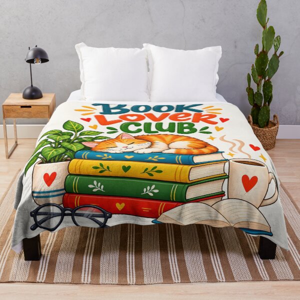 Item preview, Cozy Book Lover Club sleeping cat and coffee books reading aesthetic designed and sold by MCV-Designs.