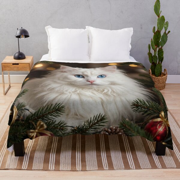 Item preview, Fluffy White Cat in Christmas Tree.Cute Blue Eyed Cat Holiday Art. designed and sold by Deepsleepstudio.