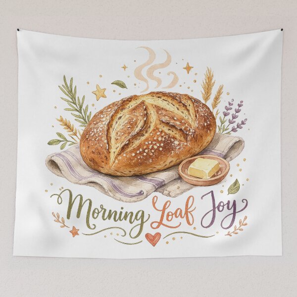 Item preview, Morning Loaf Joy Fresh Baked Sourdough Bread Cozy Cottagecore Bakery Art designed and sold by inkoutninja.