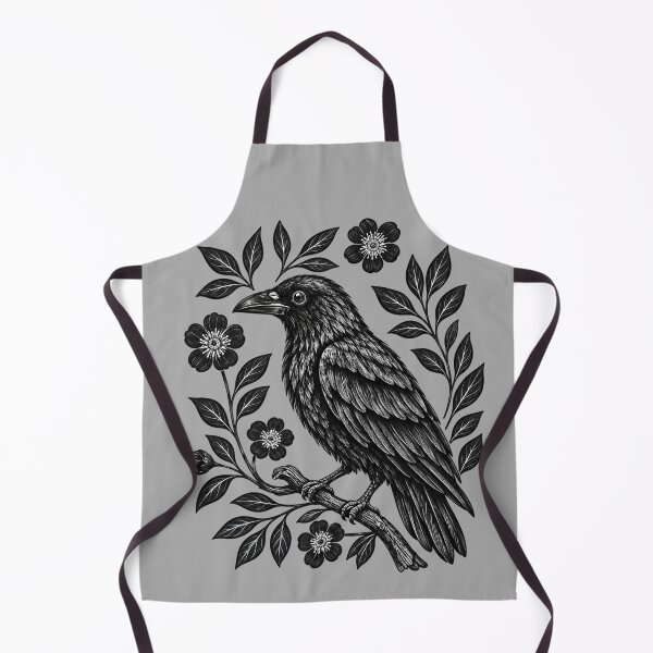 Item preview, Mystical Raven Crow Woodcut Engraving Dark Cottagecore Botanical Art designed and sold by BreezifyDesignStudio.