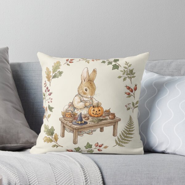 Item preview, Cute Bunny Rabbit Painting Pumpkin Halloween Vintage Cottagecore Watercolor designed and sold by Pasteltone.
