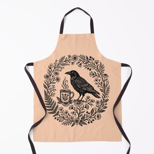 Item preview, Dark Academia Raven with Coffee Cup Vintage Linocut Botanical Art designed and sold by BreezifyDesignStudio.