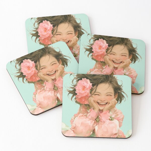 Item preview, Joyful Laughing Girl with Pink Peony Flowers designed and sold by colorful-white.