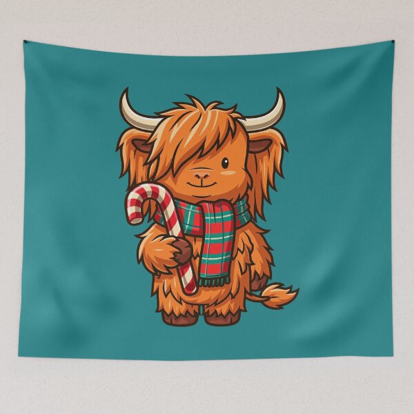 Item preview, Highland Cow Christmas Candy Cane in Tartan Scarf designed and sold by FrostyForge.