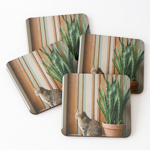 Item preview, Cat and Snake Plant Line Art | Minimalist Houseplant Cat Lover Sage Terracotta Illustration designed and sold by Zaramodo.