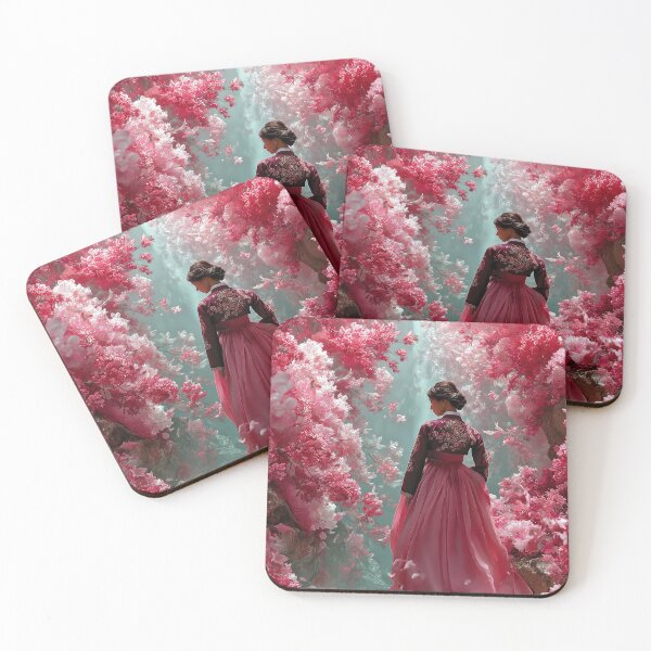 Item preview, Ethereal Woman in Hanbok with Pink Blossoms designed and sold by colorful-white.