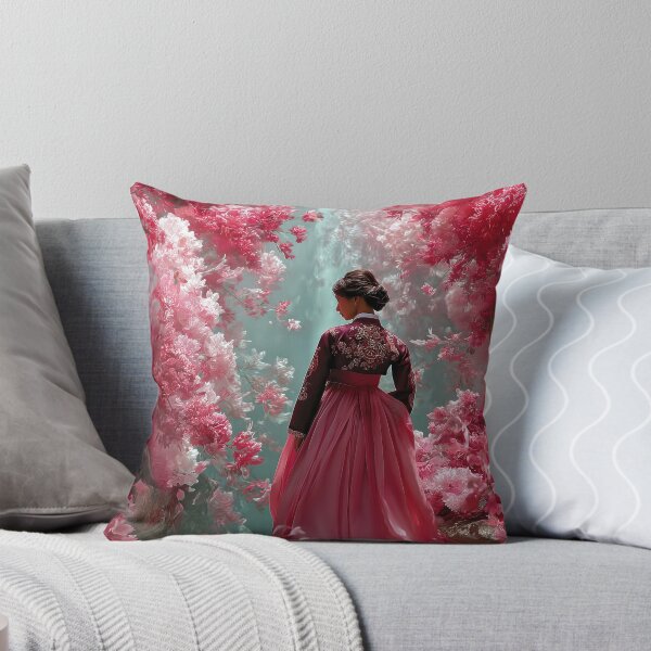 Item preview, Ethereal Woman in Hanbok with Pink Blossoms designed and sold by colorful-white.