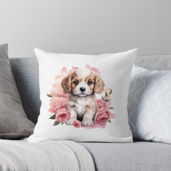 Item preview, Pink Peony Puppy | Elegant Floral Aesthetic Art designed and sold by Mandayartstudio.