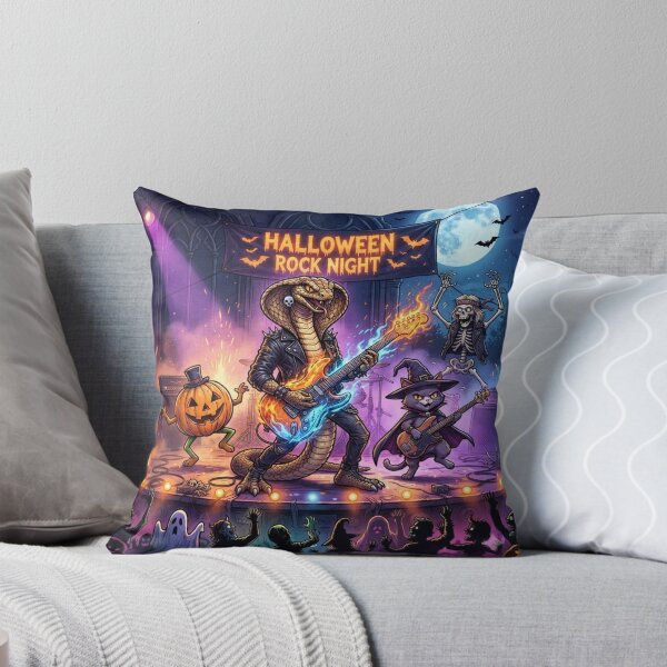 Item preview, Halloween Rock Night Cobra Guitarist Pumpkin Witch Cat Dancing Skeleton Art designed and sold by SAMORA ORIGINALS.