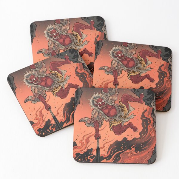 Item preview, Fierce Red Oni Demon Hanging Upside Down designed and sold by TokyoUkiyoHouse.