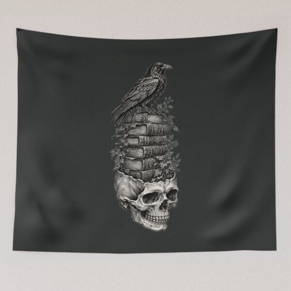 Item preview, Gothic Skull Growing Antique Books with Raven Autodidact Art designed and sold by InnerwayStudio.
