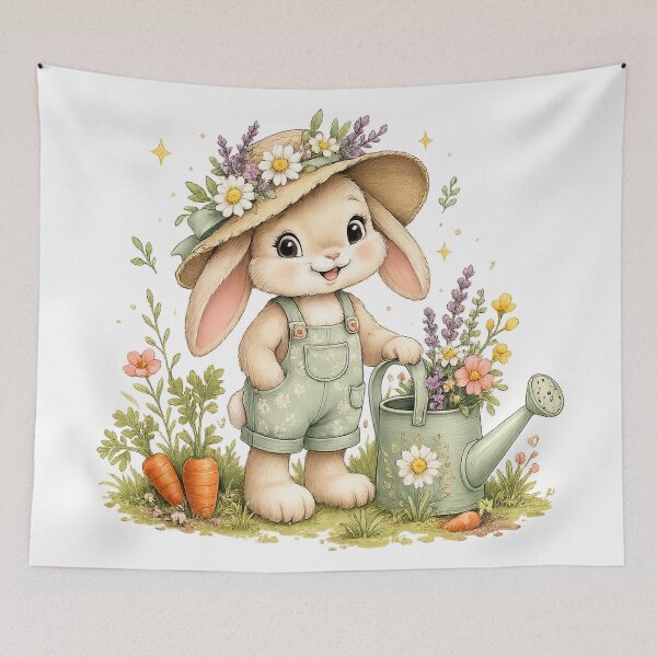 Item preview, Cute Gardening Bunny Rabbit Floral Hat Cottagecore Spring Garden Art designed and sold by inkoutninja.